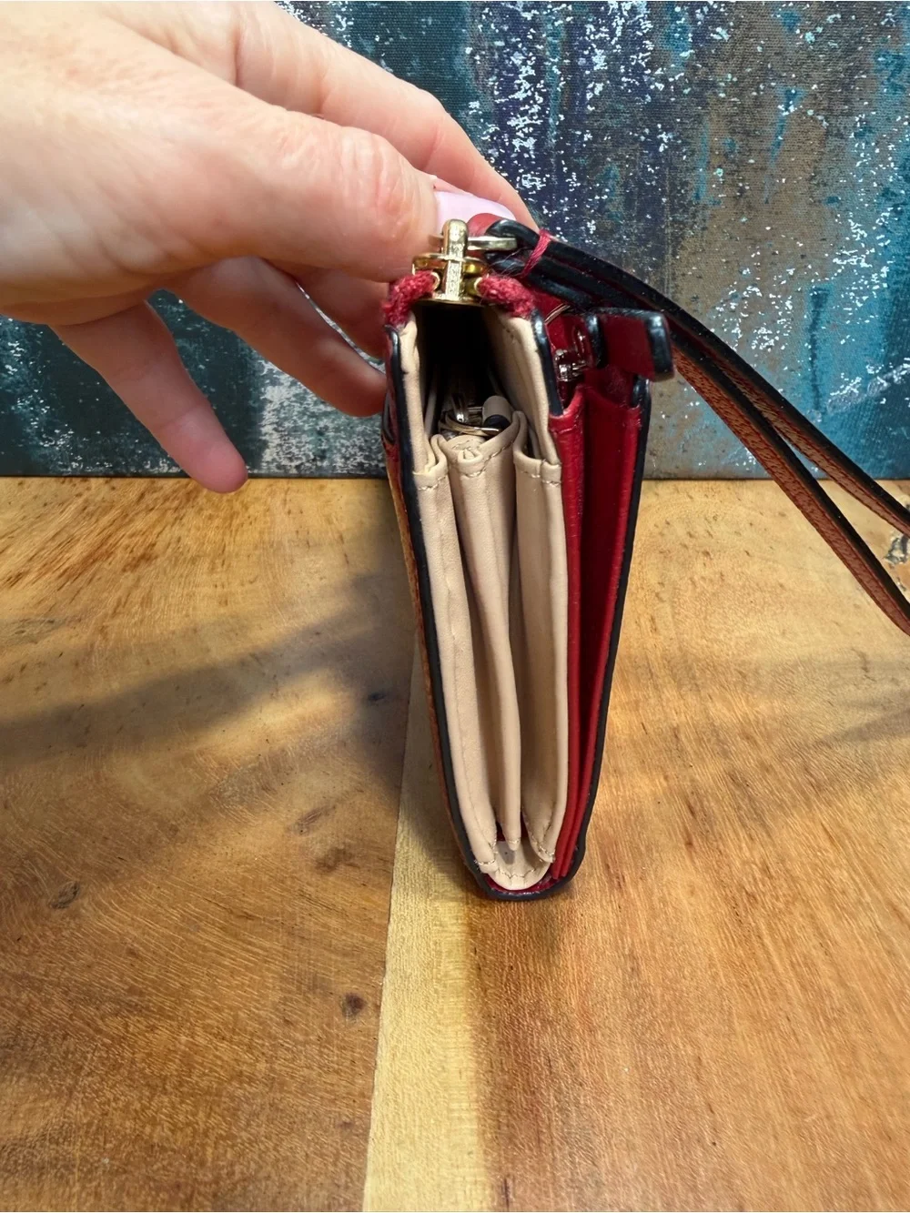 Kate Spade Classic Red Pebbled Leather Double Zip Wristlet Wallet